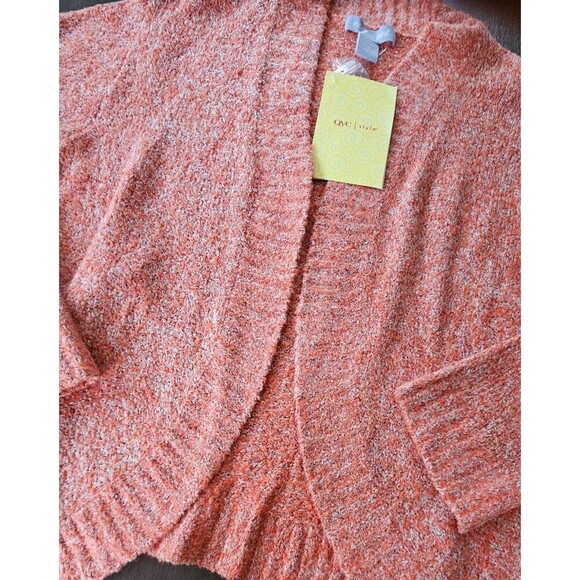 Modern Soul QVC Salmon Speckled Knit Open Front Cardigan Sweater 3XL NWT Plush - Picture 4 of 8
